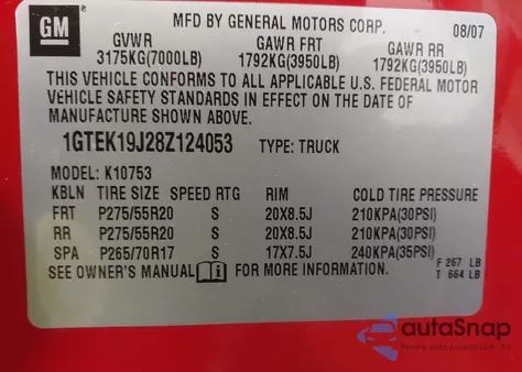 2008 GMC Sierra 1500 Sle2 из США, поврежденный, VIN 1GTEK19J28Z124053